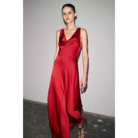 ZARA ZW COLLECTION SATIN LONG DRESS - Picture 2 of 9